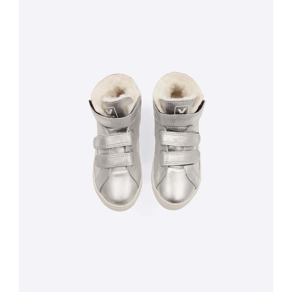 Veja ESPLAR MID FURED LEATHER Kids' High Tops Silver | NZ 690NWY